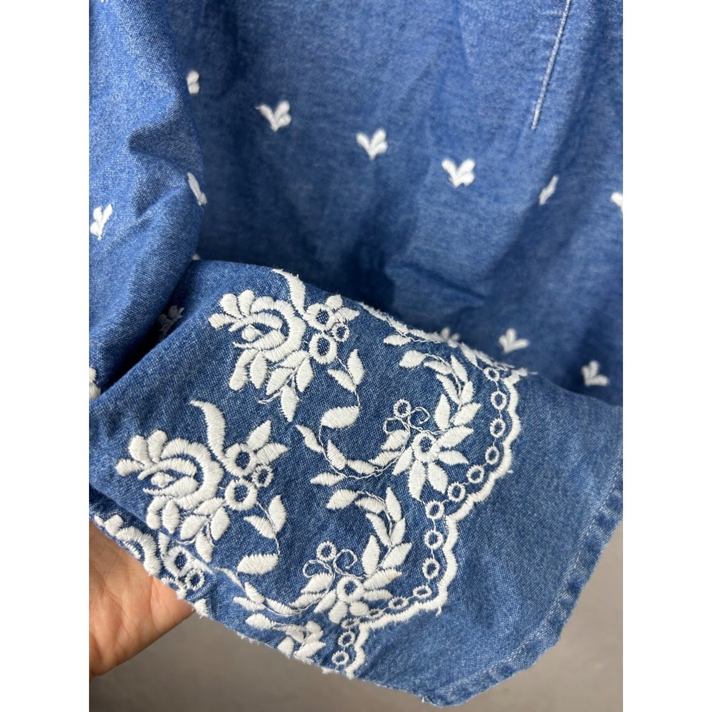 Y2K Vision Apparel Denim Embroidered Shift Dress Blue Size M/L Feminine Cottage - Picture 5 of 7